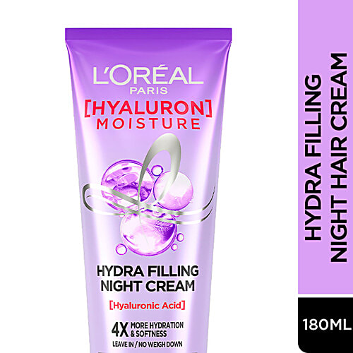 L'Oreal Paris Hyaluron Moisture 72H Hydra Filling Night Cream - Leave In Hair Cream, For Dehydrated Hair, 180 ml  