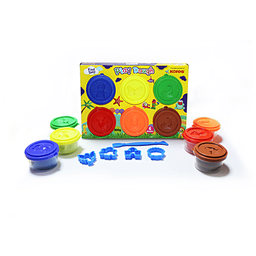 Kores Kool Toolz Play Dough - 6 Shades With 4 Moulds & 1 Crafting Tool, 300 g  