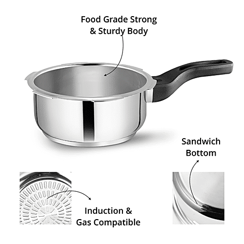 Leoron by Srushti Gold Stainless Steel Outer Lid Pressure Cooker - Induction Base, 2 L  