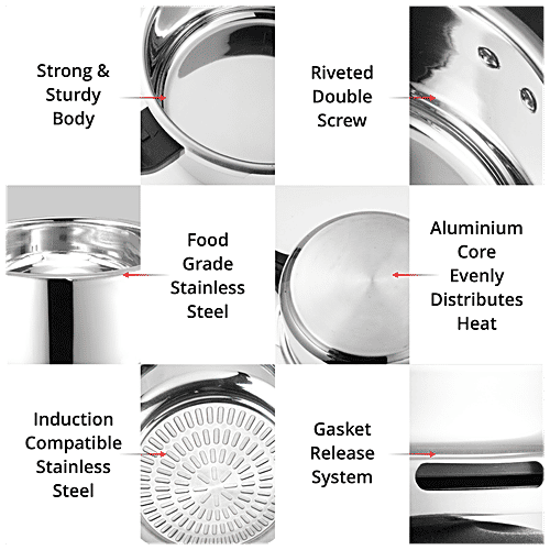 Leoron by Srushti Gold Stainless Steel Outer Lid Pressure Cooker - Induction Base, 2 L  