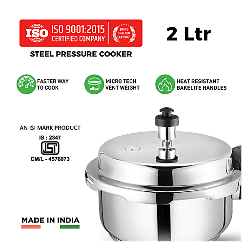 Leoron by Srushti Gold Stainless Steel Outer Lid Pressure Cooker - Induction Base, 2 L  