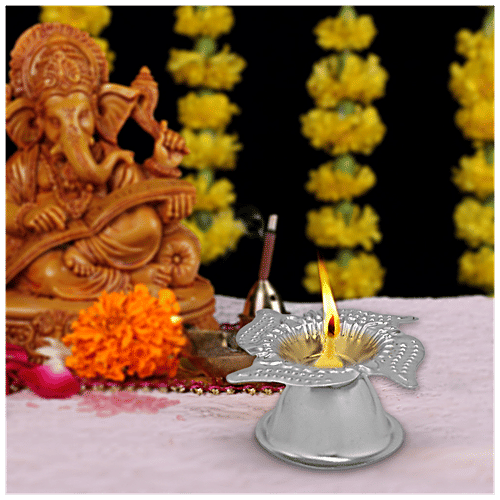 Shubhkart Nitya Steel Swastik Diya No-12 - Pooja Essential, Durable, 1 pc  