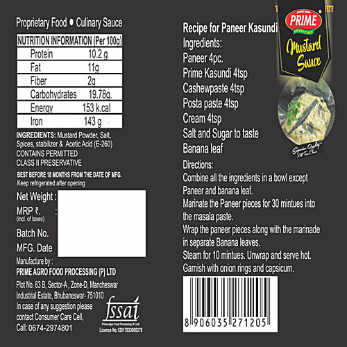 PRIME Mustard Sauce/Kasundi - Authentic Taste, Intense Aroma & Flavour, 250 g  