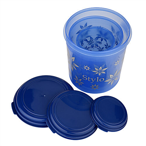 Asian Stylo Storage Containers Set - Plastic, Blue, High Quality, Sturdy, BPA Free, 3 pcs (1 L, 2.5 L, 4.1 L)