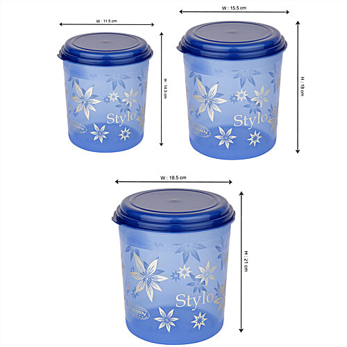 Asian Stylo Storage Containers Set - Plastic, Blue, High Quality, Sturdy, BPA Free, 3 pcs (1 L, 2.5 L, 4.1 L)