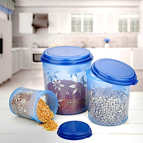 Asian Stylo Storage Containers Set - Plastic, Blue, High Quality, Sturdy, BPA Free, 3 pcs (1 L, 2.5 L, 4.1 L)