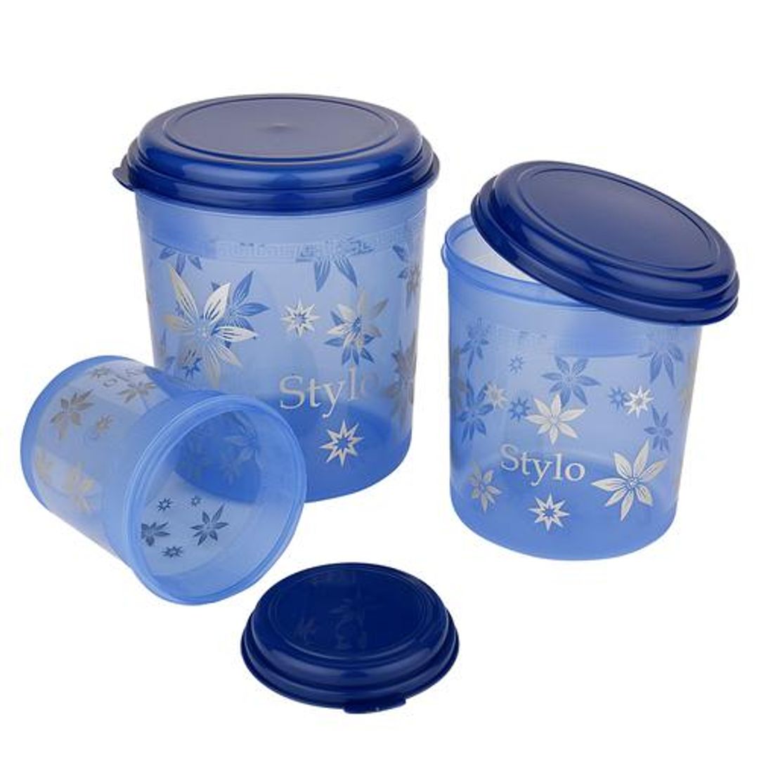 Asian Stylo Storage Containers Set - Plastic, Blue, High Quality, Sturdy, BPA Free, 3 pcs (1 L, 2.5 L, 4.1 L)