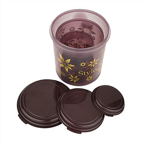 Asian Stylo Storage Containers Set - Plastic, Brown, High Quality, Sturdy, BPA Free, 3 pcs (1 L, 2.5 L, 4.1 L)