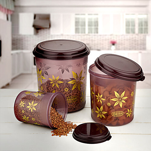 Asian Stylo Storage Containers Set - Plastic, Brown, High Quality, Sturdy, BPA Free, 3 pcs (1 L, 2.5 L, 4.1 L)