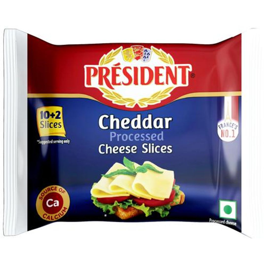 PRESIDENT  Cheddar Cheese Slice - Processed, Source Of Calcium, Premium, 204 g 