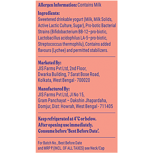 JOI Farm Lychee Lassi Probiotic, Low Sugar, Drinkable Yogurt, Good