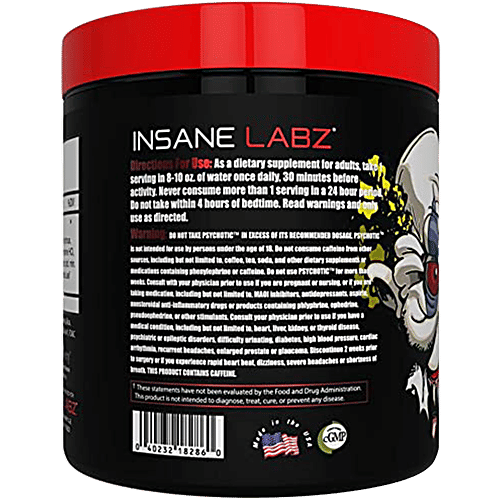 Insane Labz Psychotic Dietary Supplement For Grapes For Energy, Focus, Endurance - 35 Servings, 219 g  