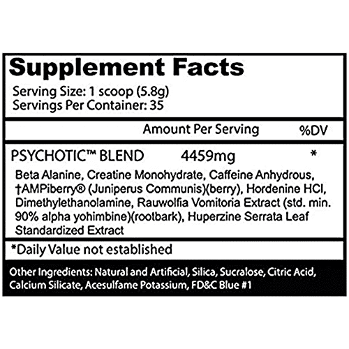 Insane Labz Psychotic Dietary Supplement For Grapes For Energy, Focus, Endurance - 35 Servings, 219 g  