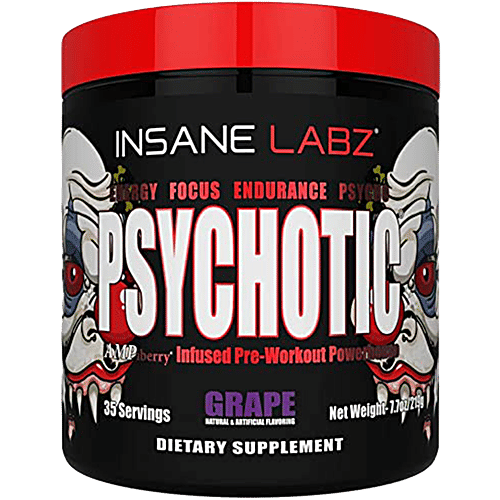Insane Labz Psychotic Dietary Supplement For Grapes For Energy, Focus, Endurance - 35 Servings, 219 g  