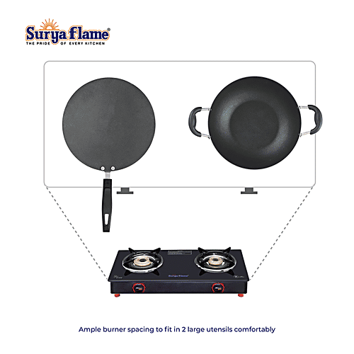 Surya Flame 2B Infinity Bb NA 2 Burner Gas Stove With Glass Cooktop For Daily Cooking Requirement, 1 pc