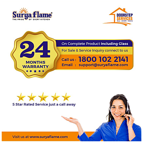 Surya Flame 2B Infinity Bb NA 2 Burner Gas Stove With Glass Cooktop For Daily Cooking Requirement, 1 pc