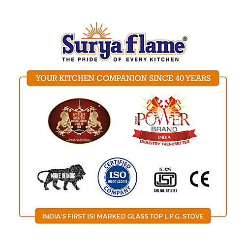 Surya Flame 2B Infinity Bb NA 2 Burner Gas Stove With Glass Cooktop For Daily Cooking Requirement, 1 pc