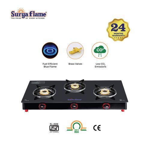 Suryaflame 3B Infinity Bb NA 3 Burner Gas Stove With Glass Cooktop For Daily Cooking Requirement, 1 pc  