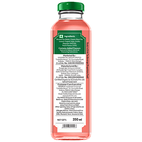 Goodricke Organic Darjeeling Iced Black Tea - Classic Peach, With Real Tea Leaves, For Healthy Refreshmen, 330 ml Glass Bottle 