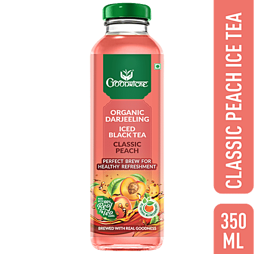 Goodricke Organic Darjeeling Iced Black Tea - Classic Peach, With Real Tea Leaves, For Healthy Refreshmen, 330 ml Glass Bottle 