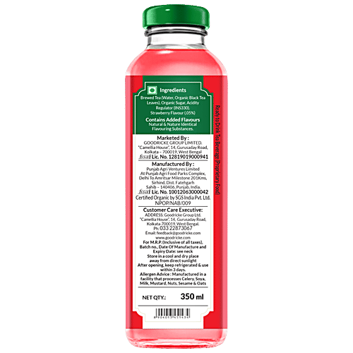 Goodricke Organic Darjeeling Iced Black Tea - Strawberry, With Real Tea Leaves, For Healthy Refreshment, 350 ml Glass Bottle