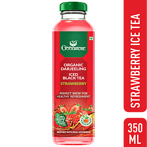 Goodricke Organic Darjeeling Iced Black Tea - Strawberry, With Real Tea Leaves, For Healthy Refreshment, 350 ml Glass Bottle