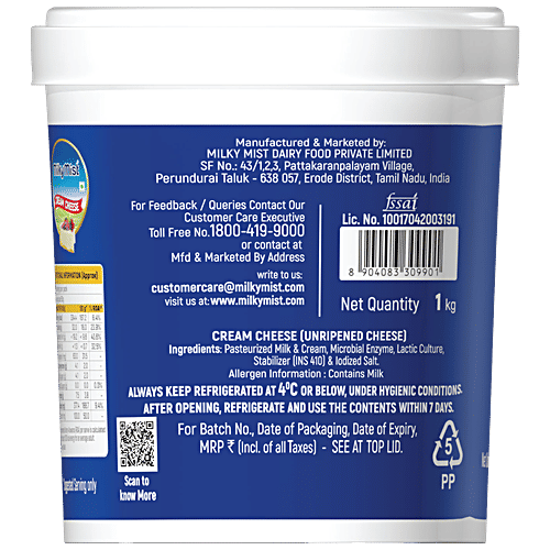 Milky Mist Cream Cheese, 1 kg Natural & Fresh, Smooth & Creamy, No Added Preservatives
