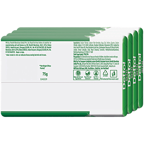 Dettol Neem Bathing Soap Bar With Pure Neem Oil, 300 g (Buy 3 Get 1 Free) 100% Pure Neem Oil