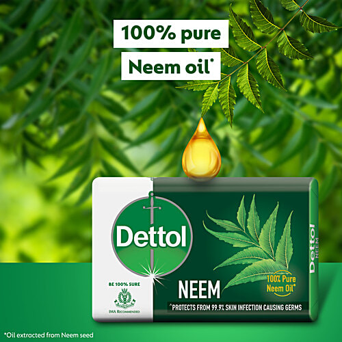 Dettol Neem Bathing Soap Bar With Pure Neem Oil, 300 g (Buy 3 Get 1 Free) 100% Pure Neem Oil