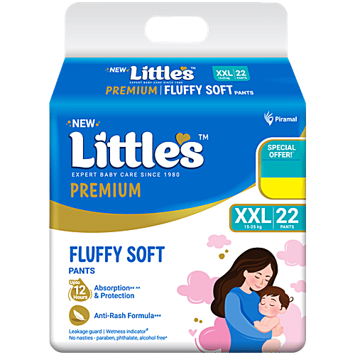 Little's Premium Baby Fluffy Soft Diaper Pants - XXL,15-25 kg, 22 pcs  Anti-Rash Formula, Leakage Guard, No Nasties – Paraben & Phthalate, Alcohol Free