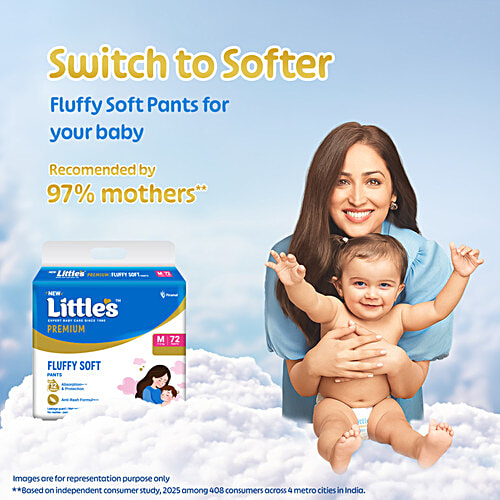 Little's Premium Baby Fluffy Soft Diaper Pants - M, 7-12 kg, 72 pc  Anti-Rash Formula, Leakage Guard, No Nasties – Paraben & Phthalate, Alcohol Free