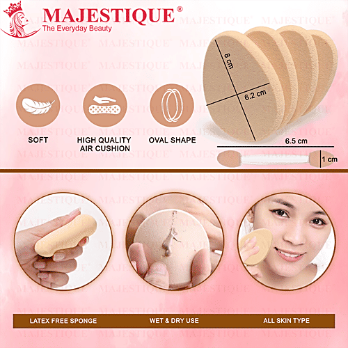 Majestique Flat Oval Shaped Face Makeup Sponge - Soft, For Primer, Compact, Powder, 1 pc  