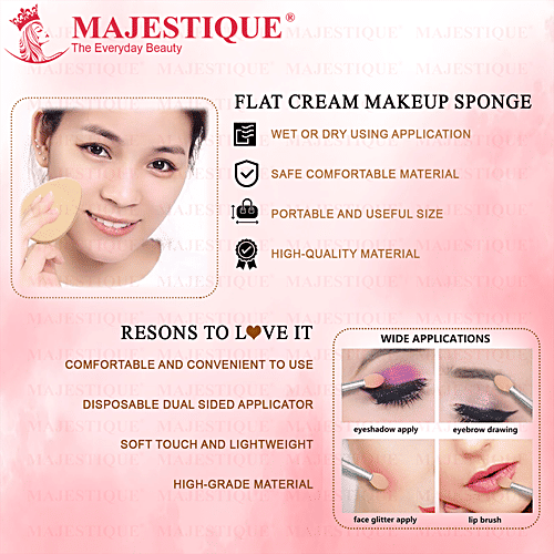 Majestique Flat Oval Shaped Face Makeup Sponge - Soft, For Primer, Compact, Powder, 1 pc  