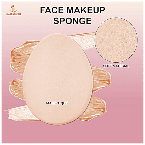 Majestique Flat Oval Shaped Face Makeup Sponge - Soft, For Primer, Compact, Powder, 1 pc  