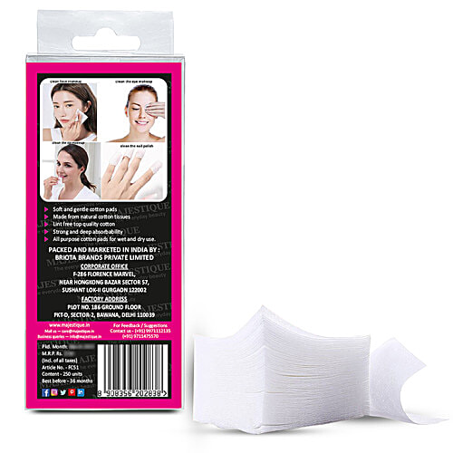 Majestique Facial Cotton Pads - Makeup Removing Wipes, Ultra Thin, Lint Free, 250 pcs  
