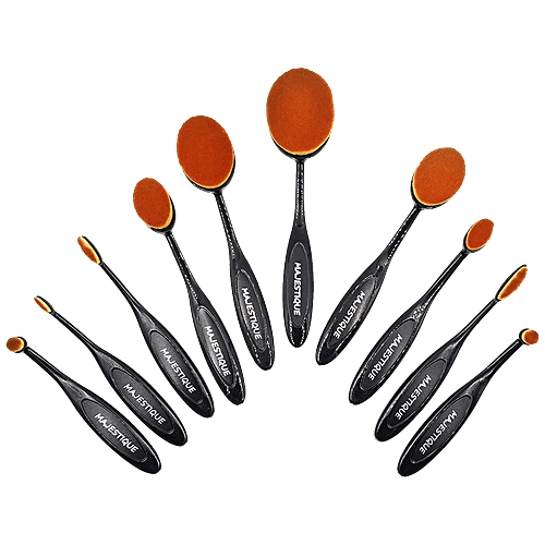 Majestique Premium Oval Makeup Brush Set - With Elegant Case, Soft & Smooth Bristles, 10 pcs  