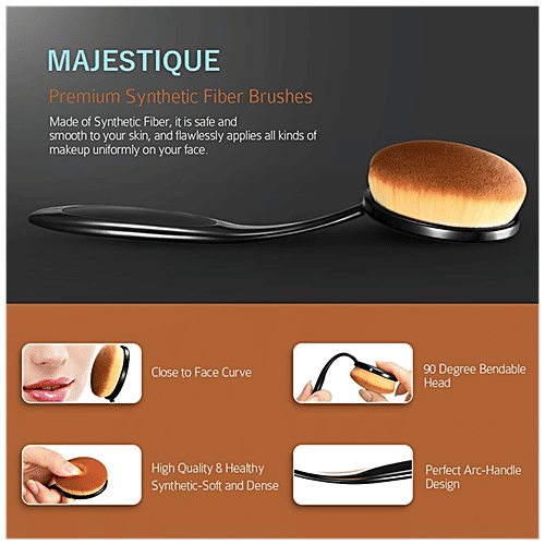 Majestique Premium Oval Makeup Brush Set - With Elegant Case, Soft & Smooth Bristles, 10 pcs  