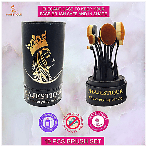 Majestique Premium Oval Makeup Brush Set - With Elegant Case, Soft & Smooth Bristles, 10 pcs  
