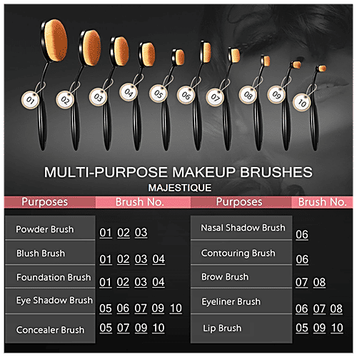 Majestique Premium Oval Makeup Brush Set - With Elegant Case, Soft & Smooth Bristles, 10 pcs  