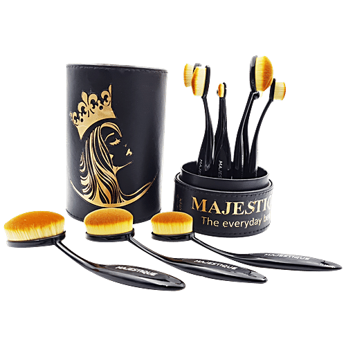 Majestique Premium Oval Makeup Brush Set - With Elegant Case, Soft & Smooth Bristles, 10 pcs  