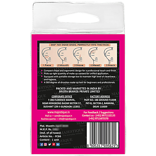 Majestique Hexazon Face Blush Brush - With Protective Case, For Powder, Foundation, Liquid, 1 pc  