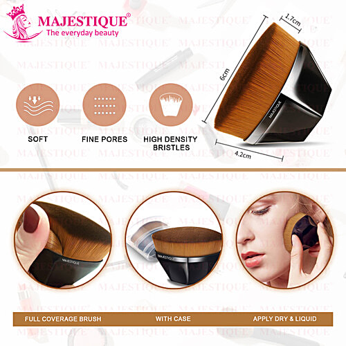 Majestique Hexazon Face Blush Brush - With Protective Case, For Powder, Foundation, Liquid, 1 pc  