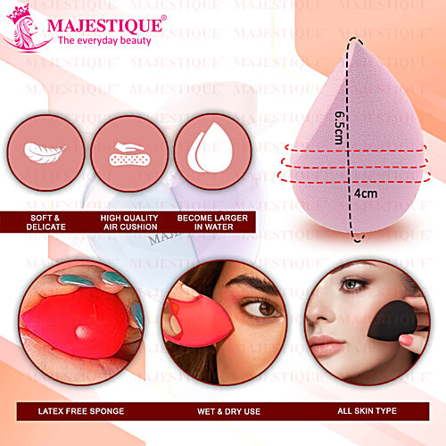Majestique Makeup Face Sponge/Beauty Blender - Soft, Heart Shaped, For Dry & Wet Use, 2 pcs  