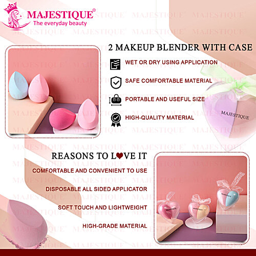 Majestique Makeup Face Sponge/Beauty Blender - Soft, Heart Shaped, For Dry & Wet Use, 2 pcs  