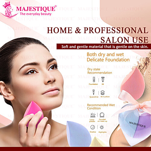Majestique Makeup Face Sponge/Beauty Blender - Soft, Heart Shaped, For Dry & Wet Use, 2 pcs  