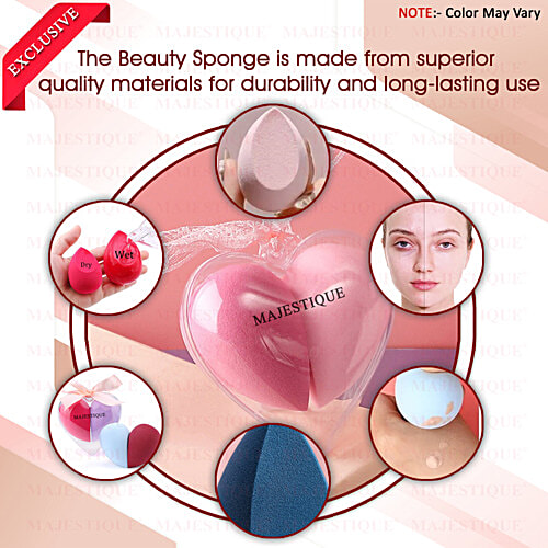 Majestique Makeup Face Sponge/Beauty Blender - Soft, Heart Shaped, For Dry & Wet Use, 2 pcs  