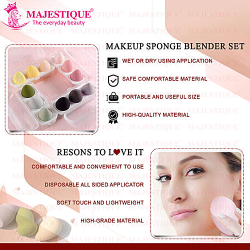 Majestique Beauty Makeup Blender/Face Sponge - Cosmetic Tools, Waterproof, For Dry & Wet Use, 3 pcs