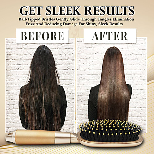 Majestique Detangling Paddle Brush - Premium, Flat, Ball-Tipped Bristles, Golden, 1 pc