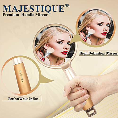 Majestique Golden Handle Mirror - Makeup Accessories, Lightweight, Travel-Friendly, 1 pc