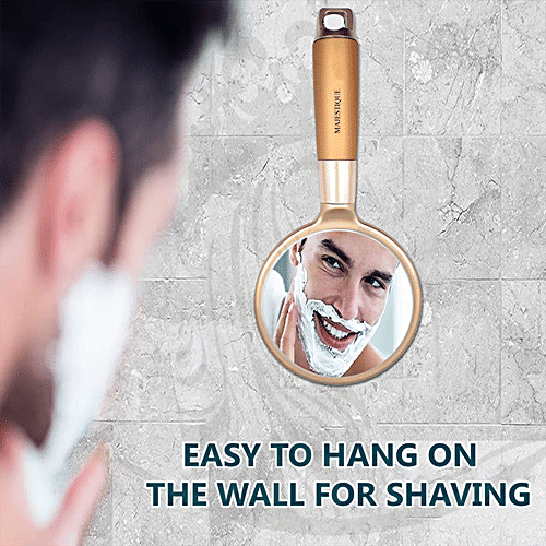 Majestique Golden Handle Mirror - Makeup Accessories, Lightweight, Travel-Friendly, 1 pc